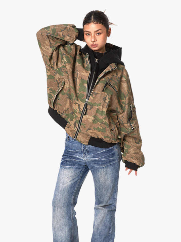 GKIKZ FAKE INNER-HOODIE CAMOUFLAGE LOOSE JACKET