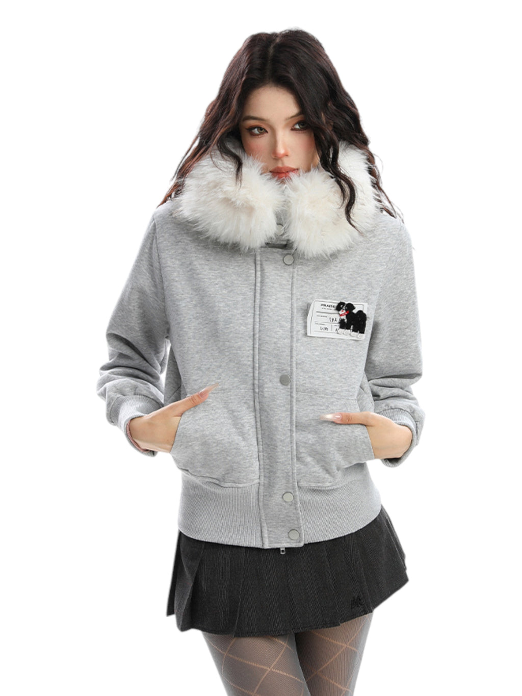 Block Code Faux Fur Jacket