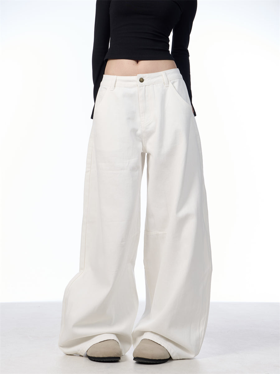 GKIKZ RETRO WHITE RELAXATION SCIMITAR BAGGY PANTS