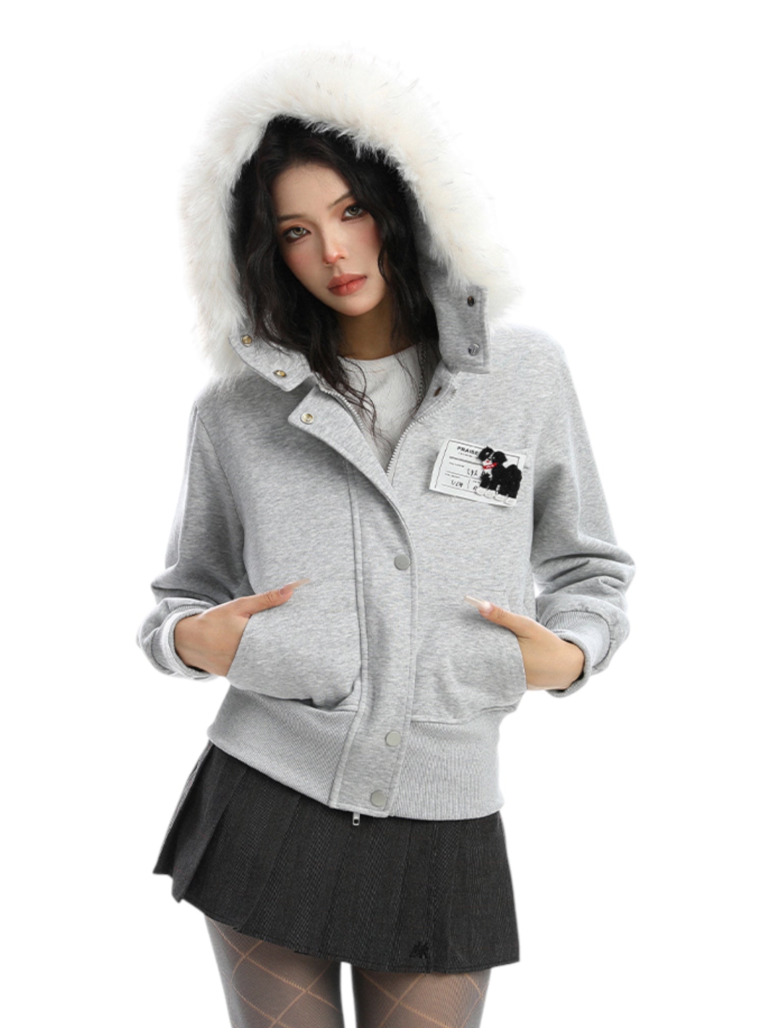 Block Code Faux Fur Jacket