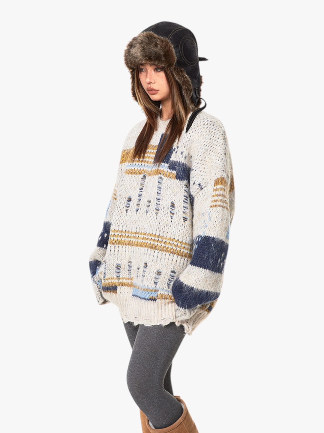 GKIKZ RETRO DISTRESSED CONTRAST OVERSIZED SWEATER