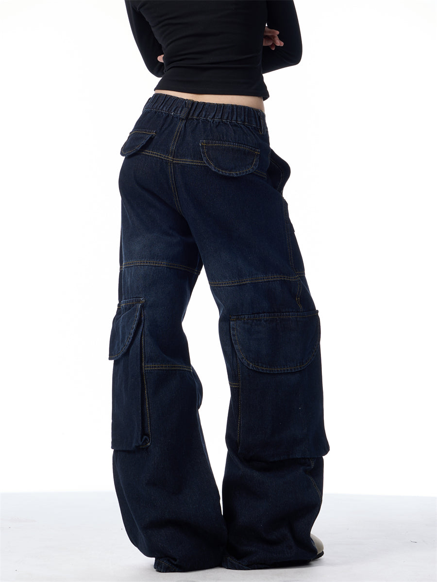GKIKZ SYMMETRIC PLEATED WORKWEAR MULTI-POCKET BAGGY PANTS