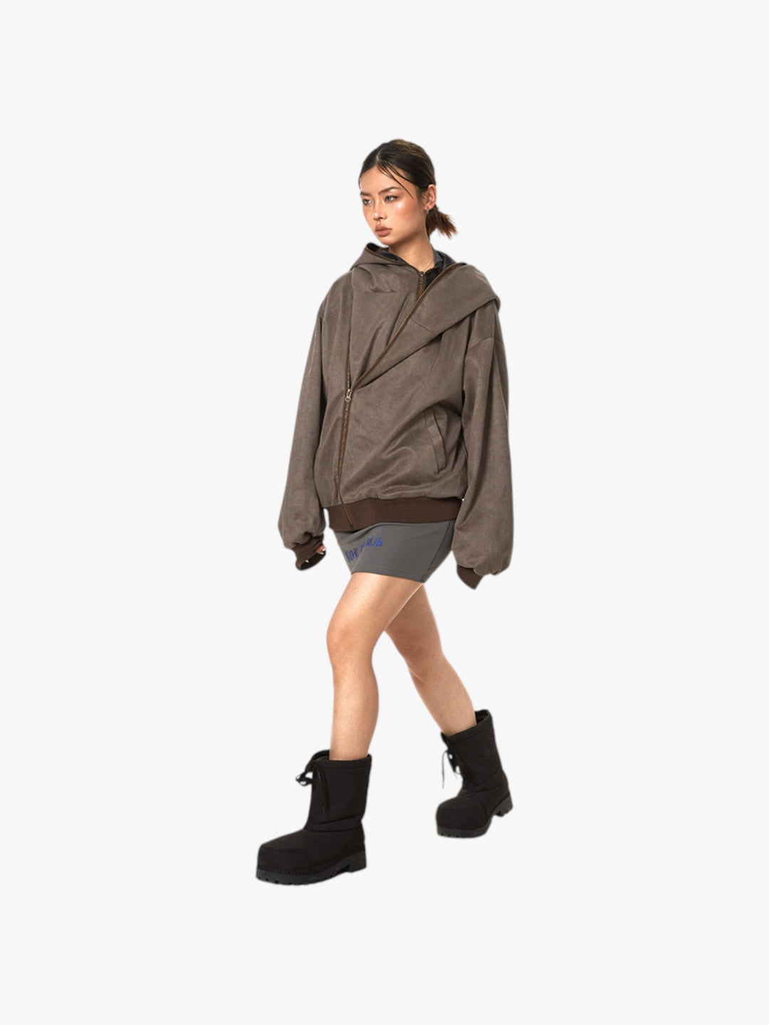 GKIKZ ASYMMETRIC ZIP-UP HOODED JACKET