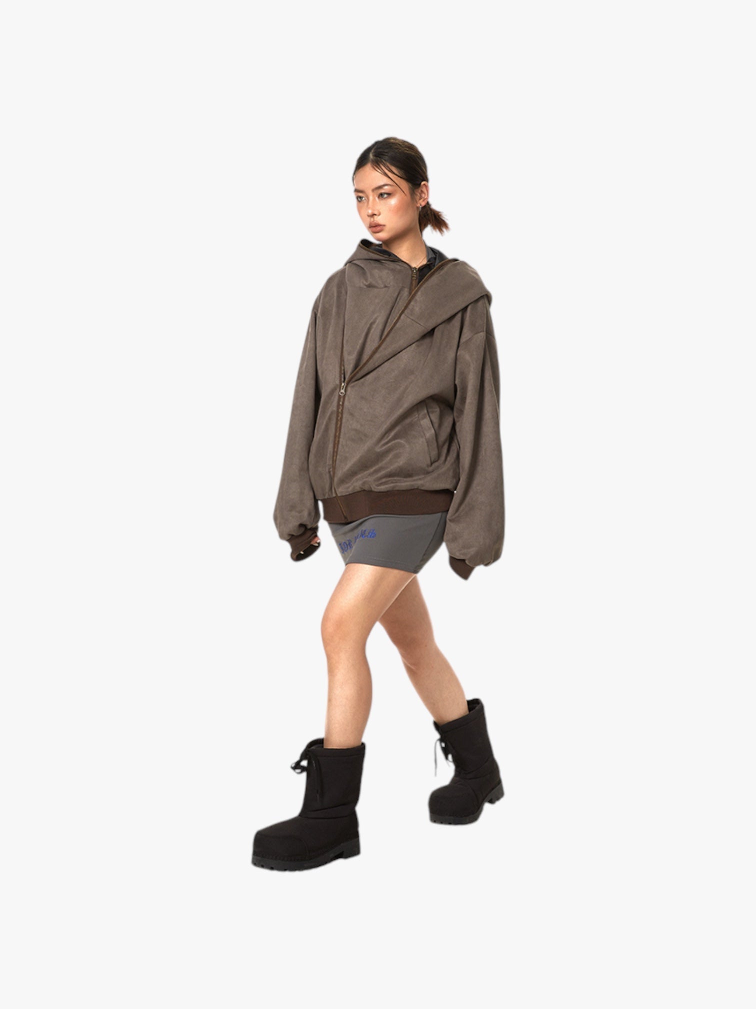 Asymmetric Zip-Up Hooded Jacket