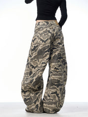 GKIKZ WASHED CAMOUFLAGE WIDE-LEG PANTS