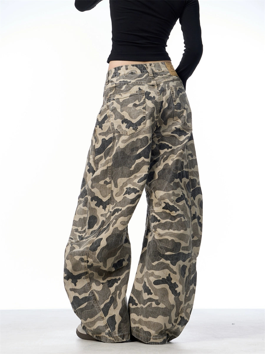 Washed Camouflage Wide-Leg Pants