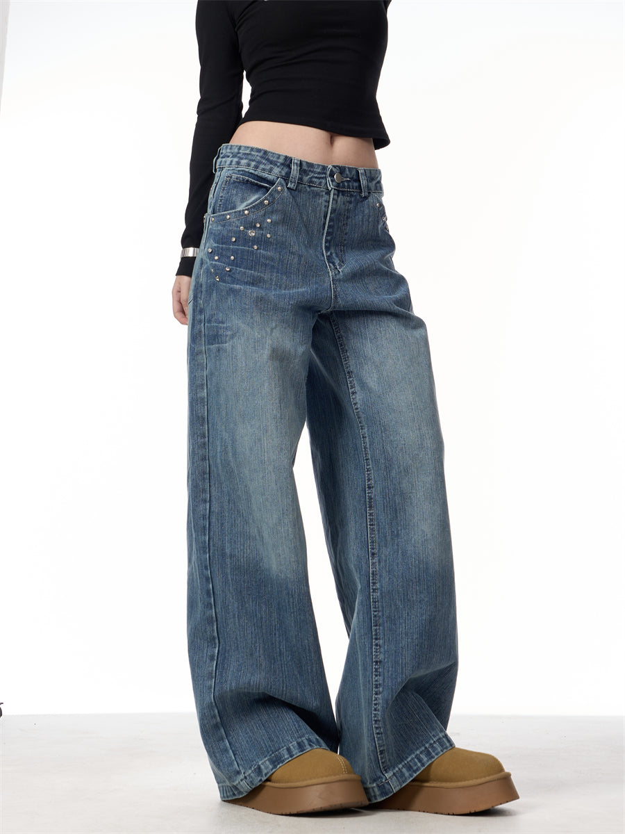 GKIKZ RIVET HIGH WAIST WIDE-LEG JEANS