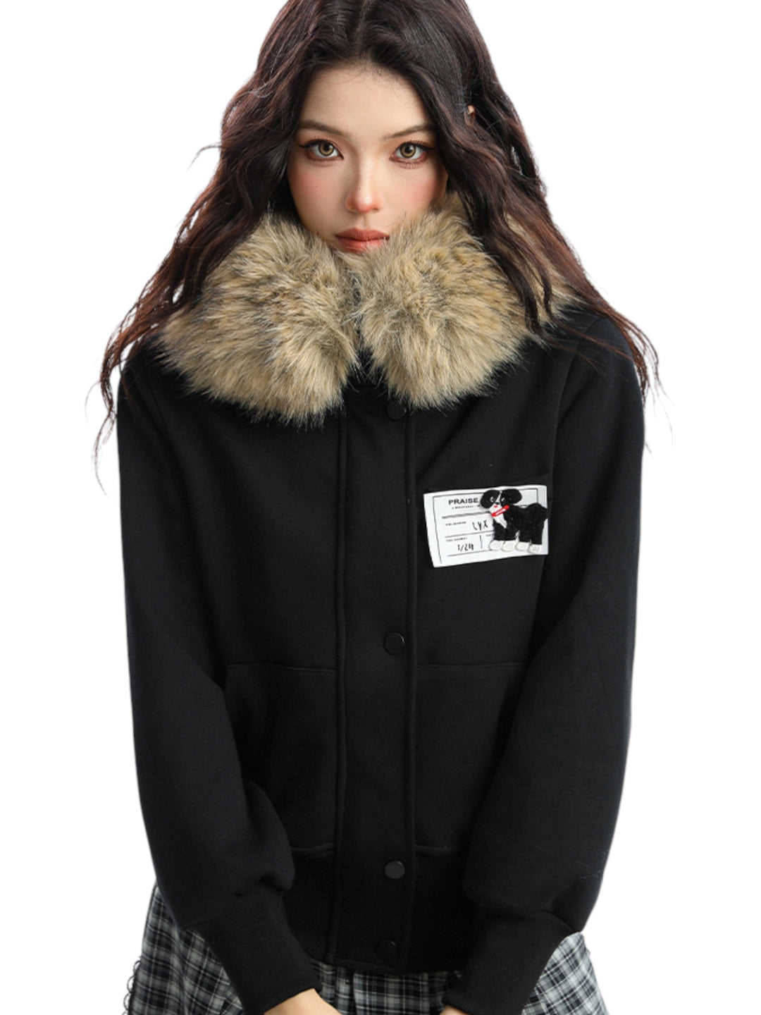 GKIKZ BLOCK CODE FAUX FUR JACKET