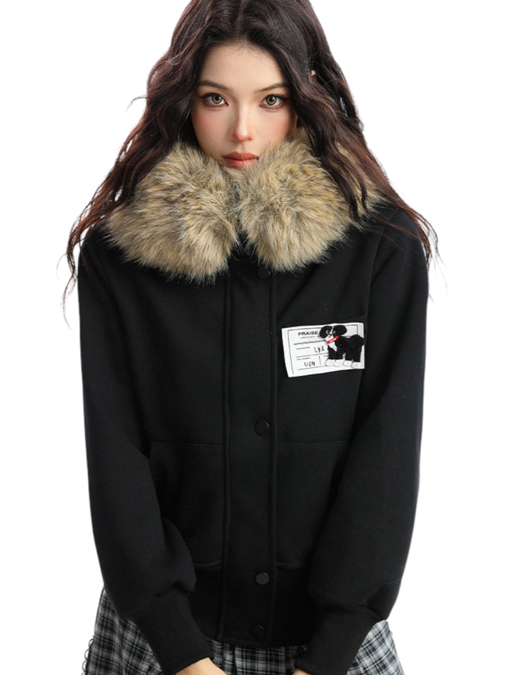 GKIKZ BLOCK CODE FAUX FUR JACKET