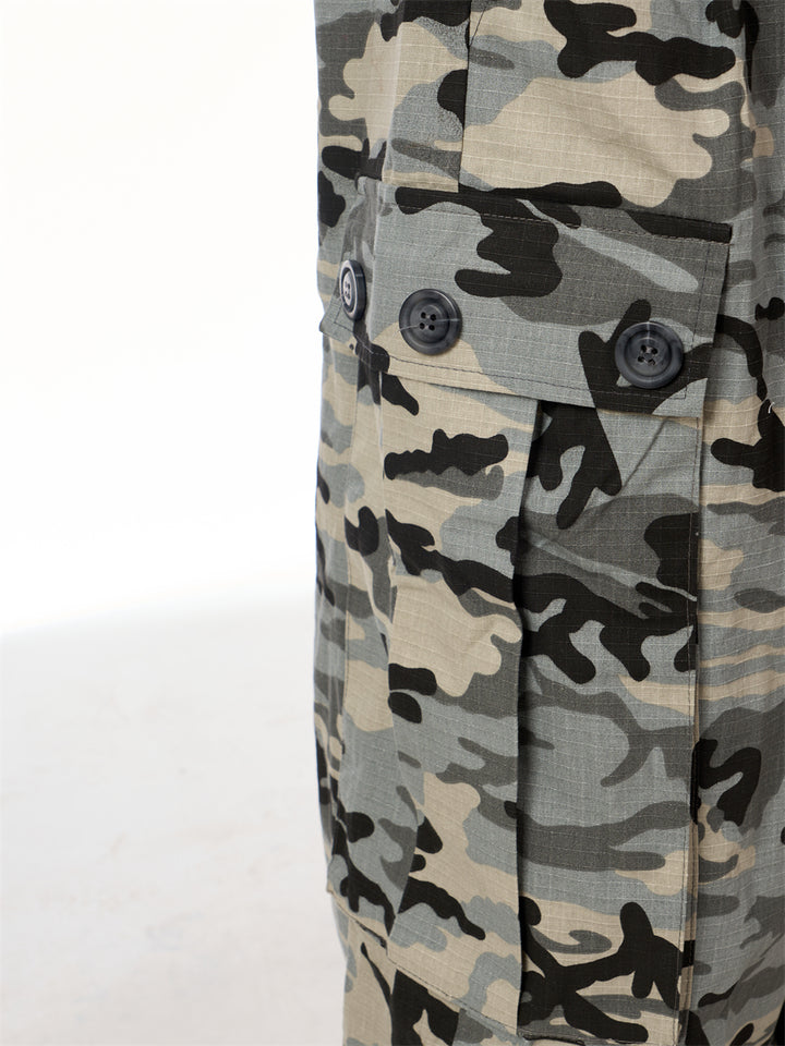 GKIKZ CAMOUFLAGE BIG POCKET LOOSE WIDE-LEG PANTS