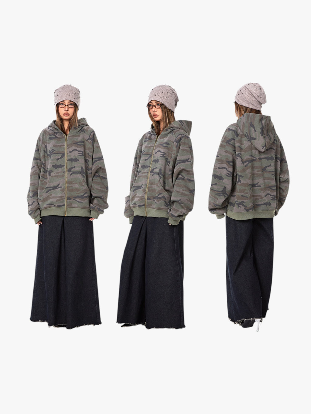 Retro Camouflage Loose Zipper Cardigan