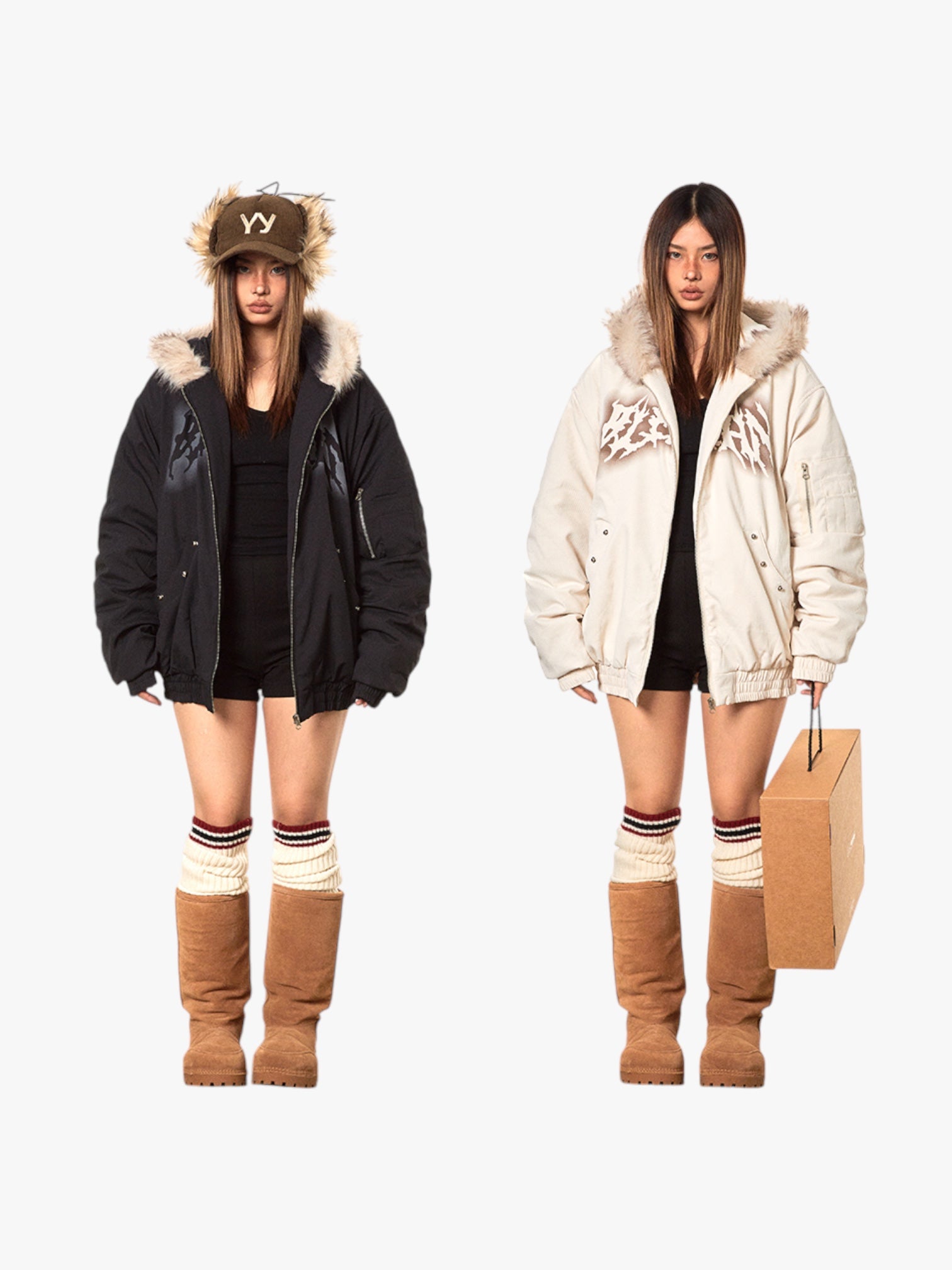 Mountain Carving Cotton-Padded Thickened Faux Fur Jacket