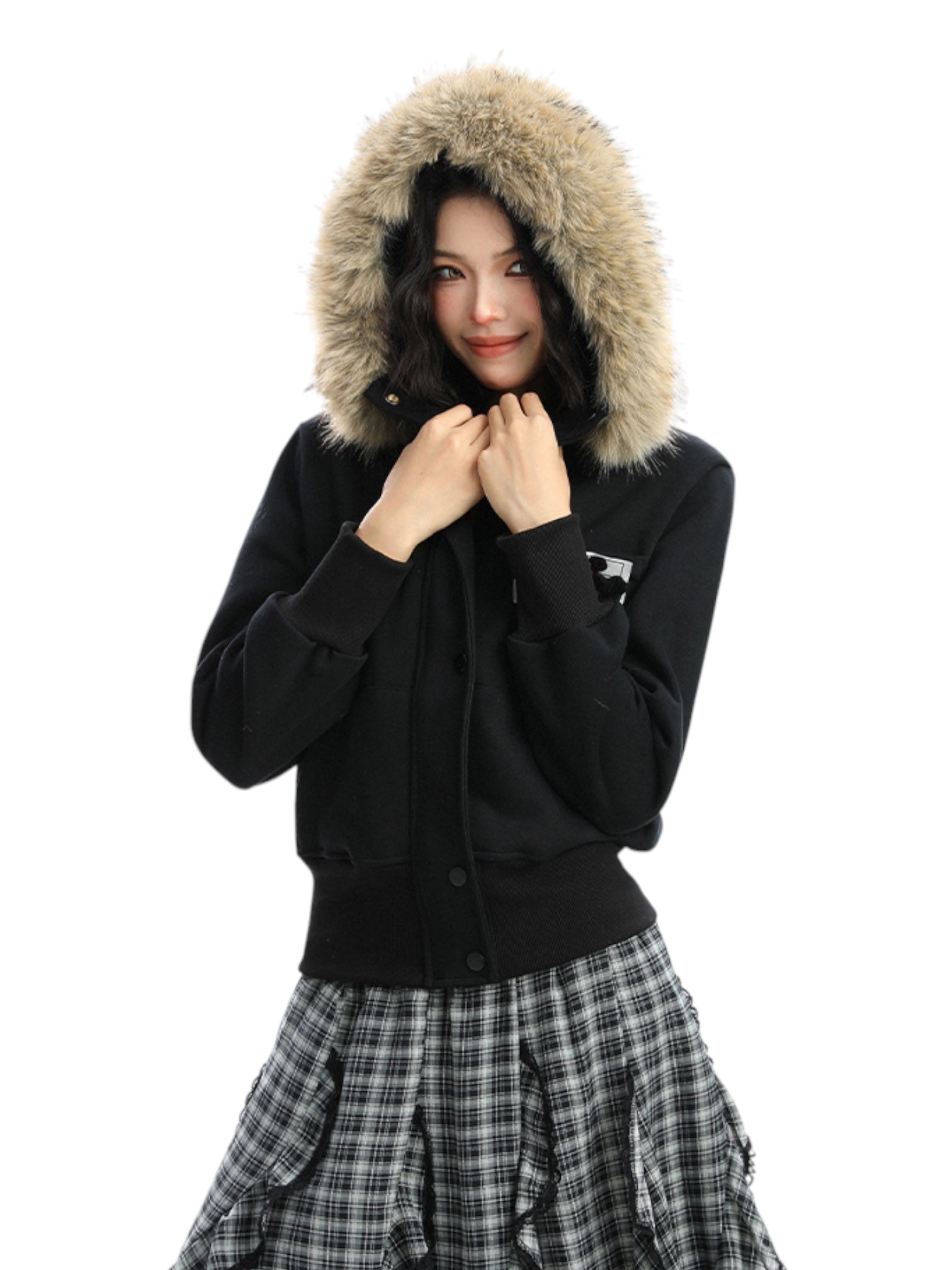 Block Code Faux Fur Jacket
