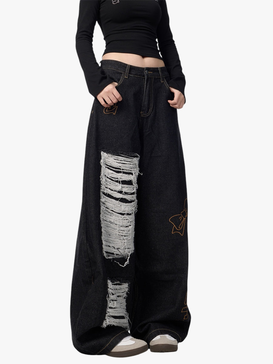 GKIKZ SEVEERS EMBROIDERED LOOSE WIDE-LEG JEANS