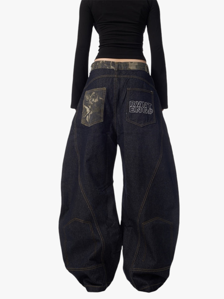 GKIKZ RETRO SCIMITAR ALL-MATCH DRAPE WIDE LEG JEANS