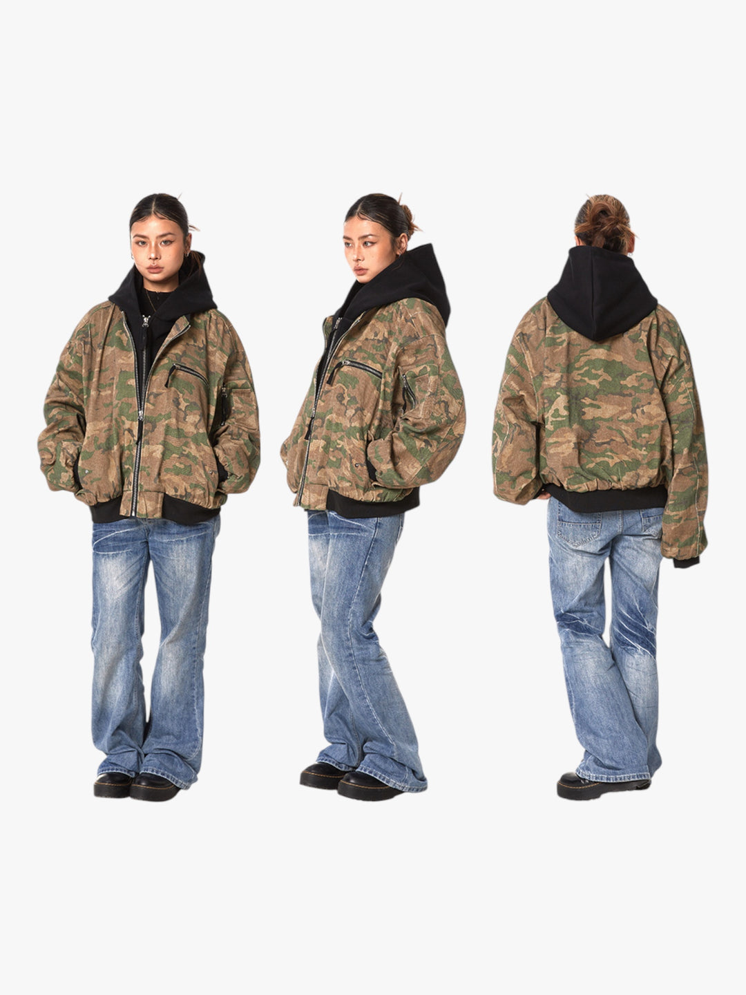 GKIKZ FAKE INNER-HOODIE CAMOUFLAGE LOOSE JACKET