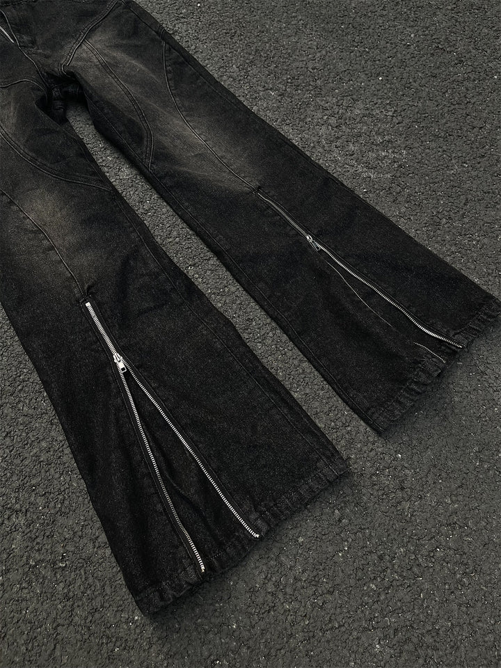Mid-Zipper Slightly Flared Baggy Denim Jeans