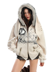 [25AW NEW ARRIVAL] GKIKZ BIG-EARS BUNNY FUR ZIP-UP HOODIE