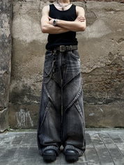 GKIKZ HEAVY WASHED DECONSTRUCTED DENIM BAGGY JEANS