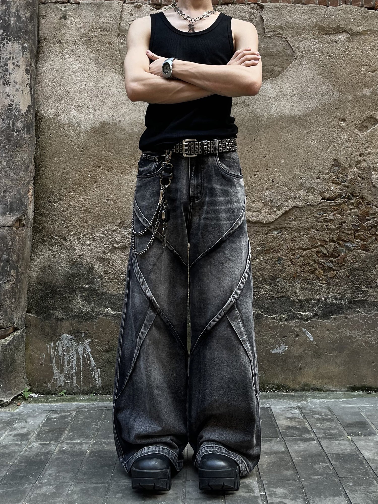 Heavy Washed Deconstructed Denim Baggy Jeans