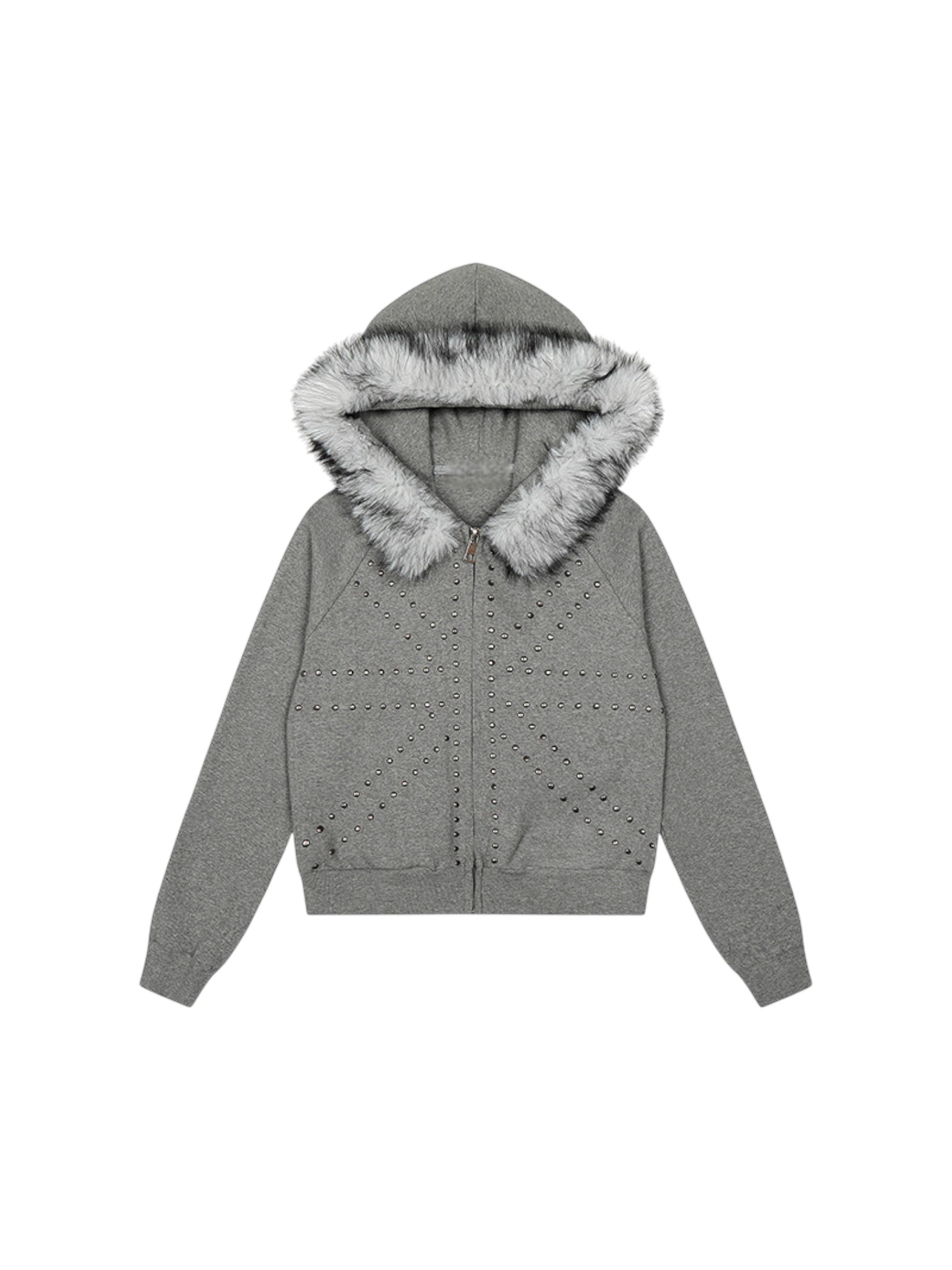 [25AW NEW ARRIVAL] GKIKZ 🇬🇧 STUDDED FUR HOODED ZIP-UP