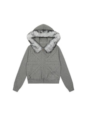 [25AW NEW ARRIVAL] GKIKZ 🇬🇧 STUDDED FUR HOODED ZIP-UP