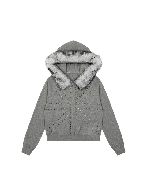 [25AW NEW ARRIVAL] GKIKZ 🇬🇧 STUDDED FUR HOODED ZIP-UP