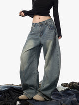 GKIKZ RETRO OLD WASH SCIMITAR BAGGY JEANS