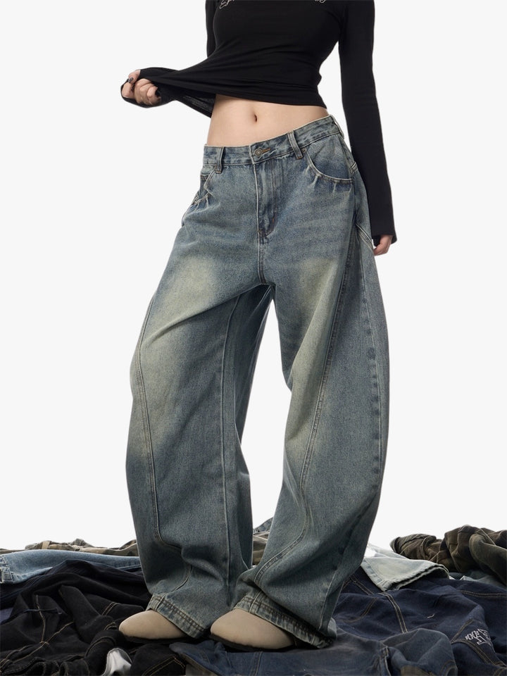 GKIKZ RETRO OLD WASH SCIMITAR BAGGY JEANS
