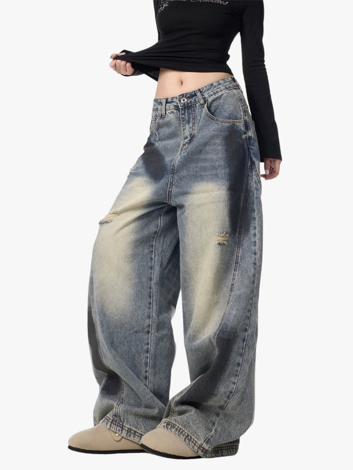GKIKZ SPLASH INK MACHETE RIPPED WIDE-LEG JEANS