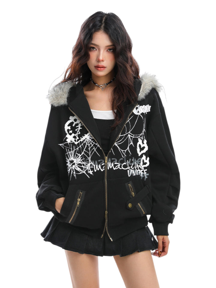 GKIKZ BIG-EARS BUNNY FUR ZIP-UP HOODIE