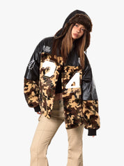 GKIKZ RUST CAMOUFLAGE AND PU LEATHER COTTON-PADDED JACKET