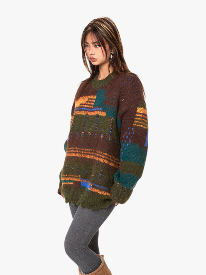 GKIKZ RETRO DISTRESSED CONTRAST OVERSIZED SWEATER