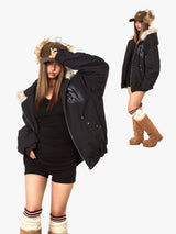Mountain Carving Cotton-Padded Thickened Faux Fur Jacket