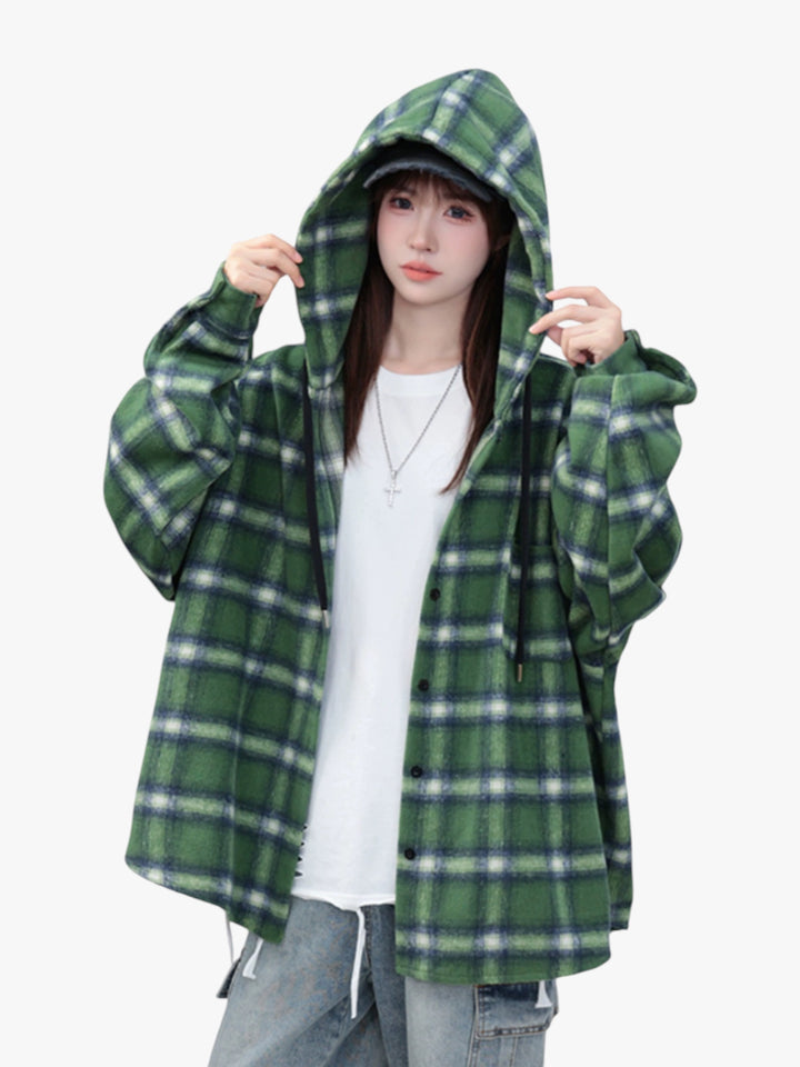 [25SS RESTOCKS] GKIKZ PLAID PREMIUM COTTON MID-LENGTH HOODED JACKET