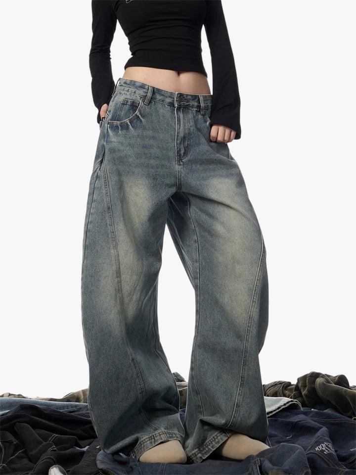 GKIKZ RETRO OLD WASH SCIMITAR BAGGY JEANS