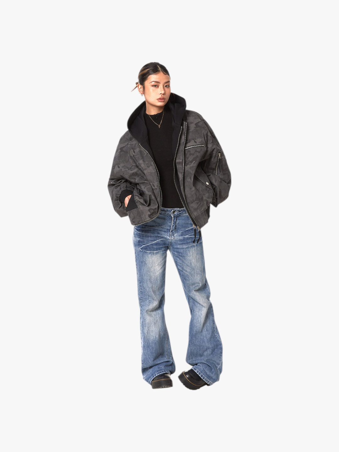 GKIKZ FAKE INNER-HOODIE CAMOUFLAGE LOOSE JACKET