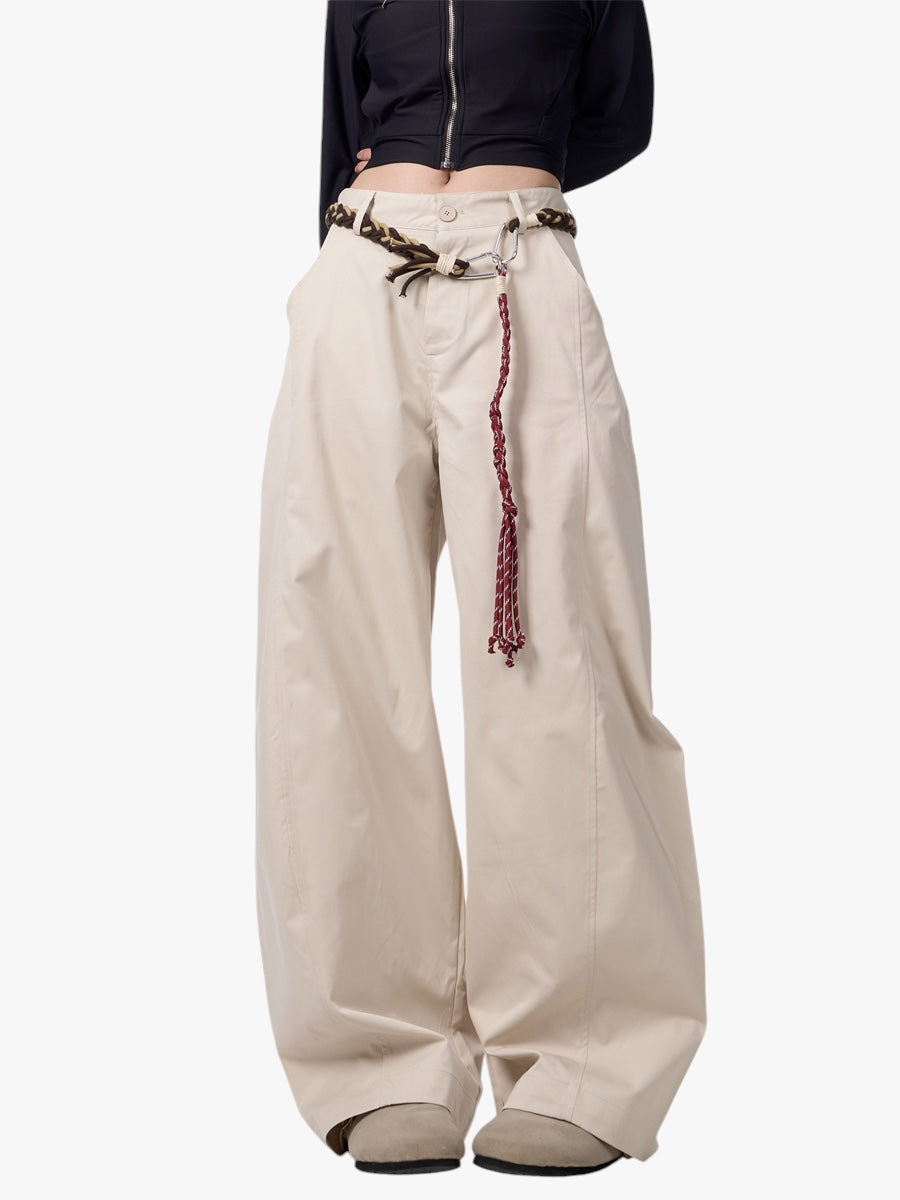 GKIKZ RETRO MATCHET ROPE BELT WIDE-LEG LOOSE PANTS