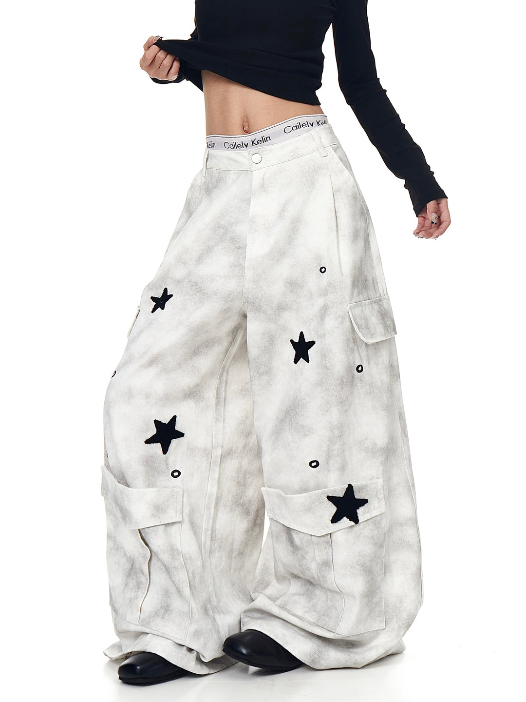 GKIKZ STARFALL DISTRESS WIDE-LEG CARGO PANT