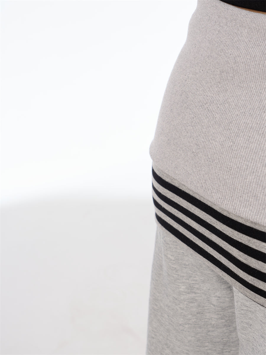 GKIKZ FAKE LAYERED SKIRT FLARE KNITTED PANTS