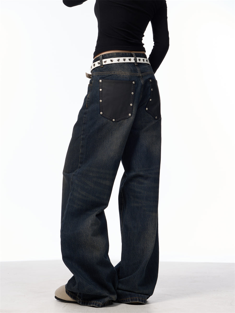 GKIKZ TRULY DULL OLD BLACK WIDE-LEG JEANS