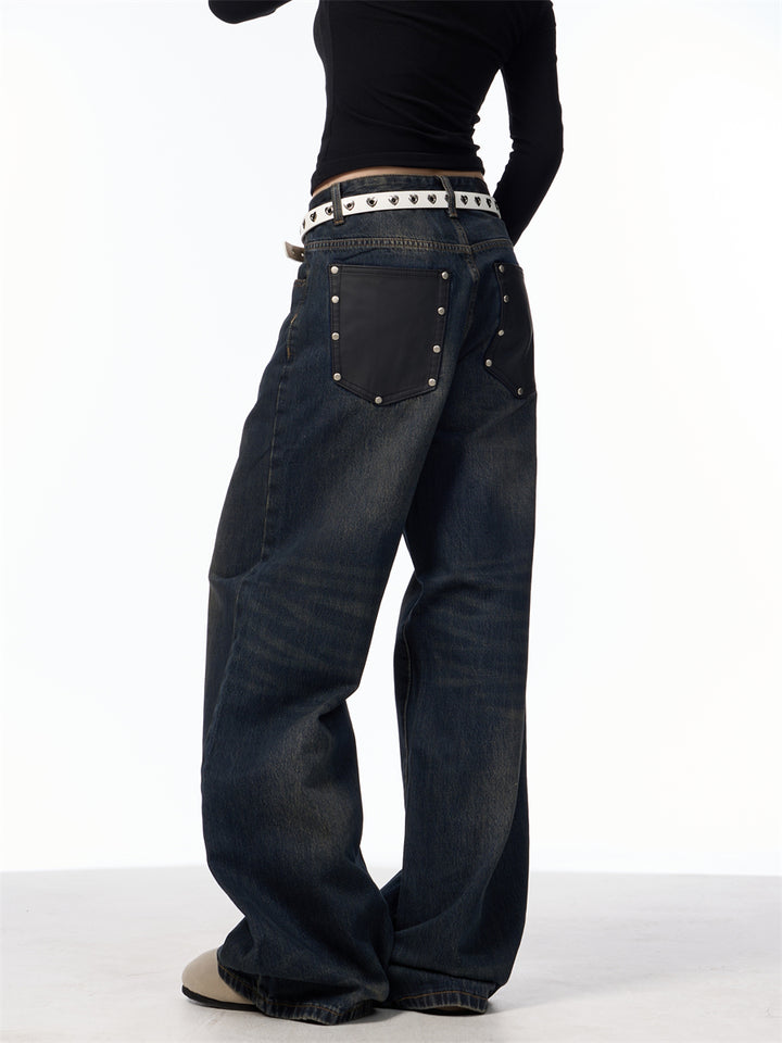 GKIKZ TRULY DULL OLD BLACK WIDE-LEG JEANS