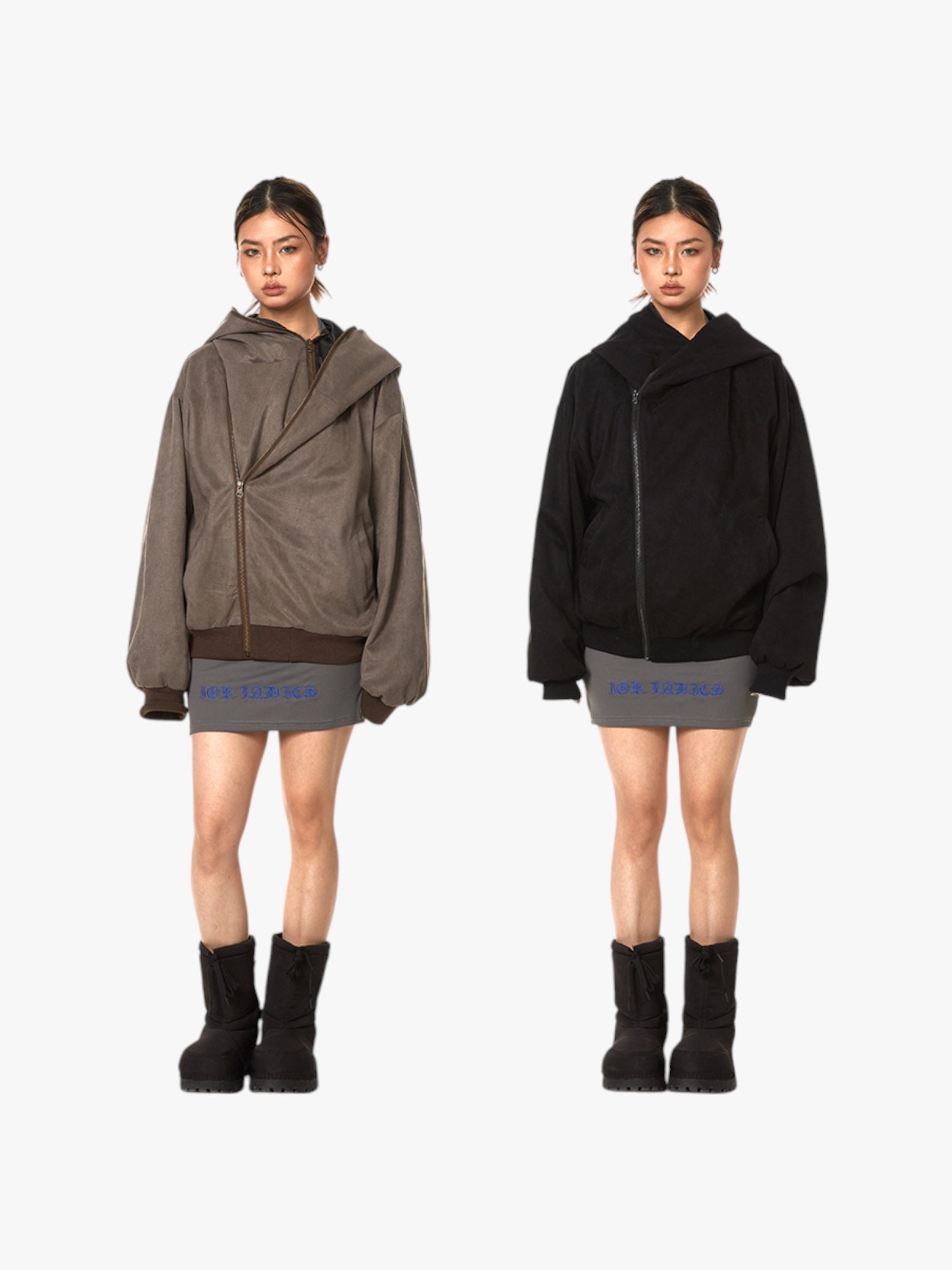 Asymmetric Zip-Up Hooded Jacket