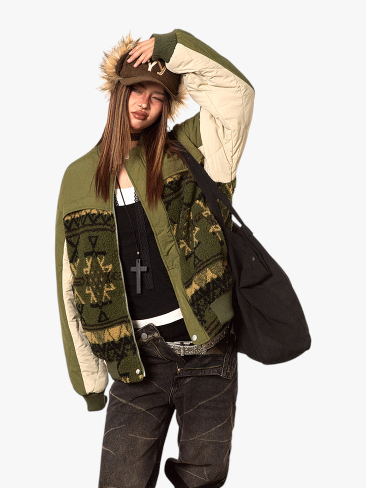 GKIKZ TRIBAL ERECT CONTRAST COTTON PADDED JACKET
