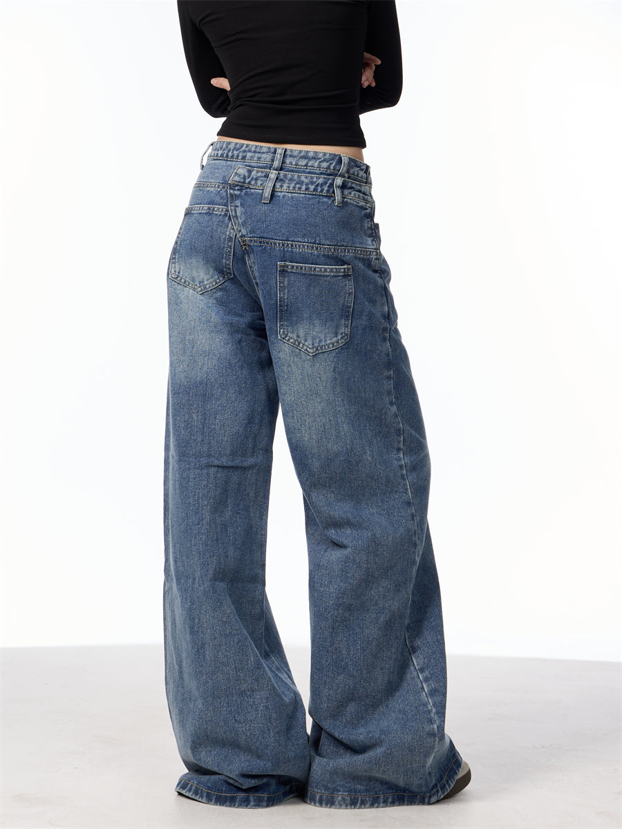 GKIKZ ASYMMETRICAL BUTTON-UP WIDE-LEG JEANS