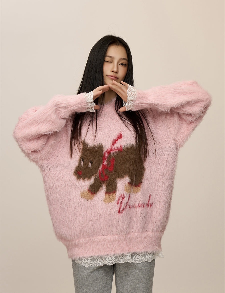 [CHRISTMAS SPECIAL] GKIKZ "BONSOIR" DOG MOTIF OVERSIZED SWEATERS