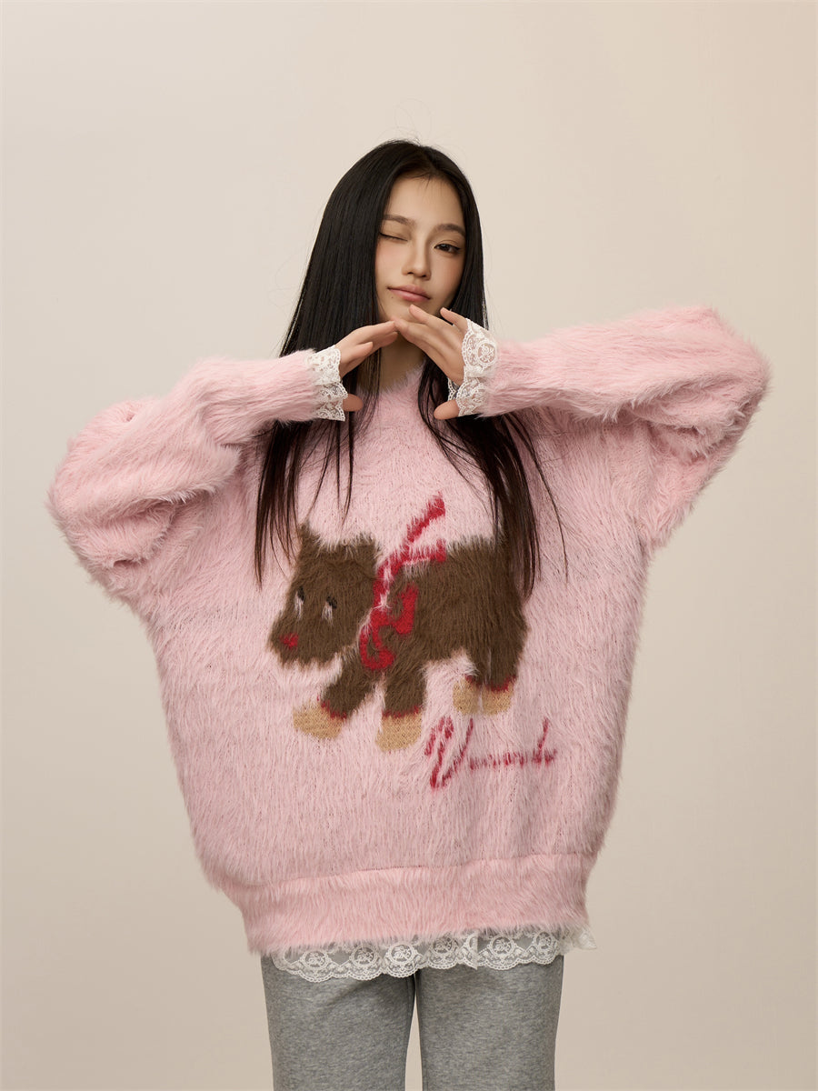 [CHRISTMAS SPECIAL] GKIKZ "BONSOIR" DOG MOTIF OVERSIZED SWEATERS