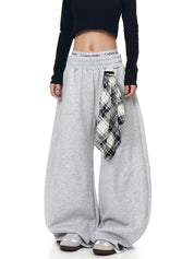 [25AW NEW ARRIVAL] GKIKZ DETACHABLE PLAID SCARF LOOSE WIDE-LEG PANT