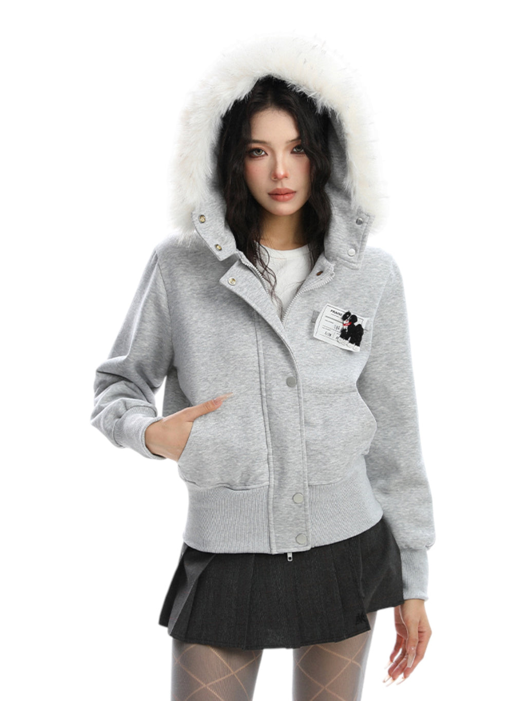 Block Code Faux Fur Jacket