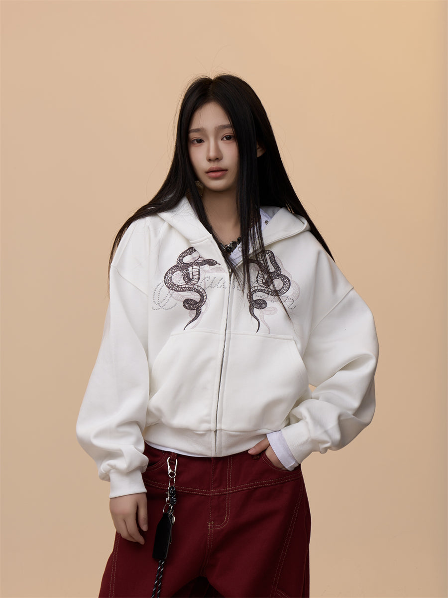 [VALENTINE RESTOCK] GKIKZ EMBROIDERED SERPENT HOODED ZIPPER SWEAT.S